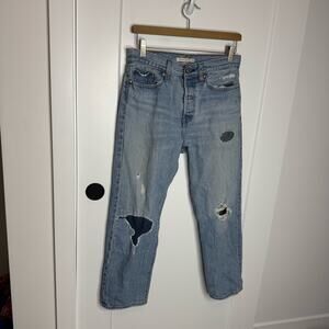 Levi’s Wedgie Straight Distressed Patches Ankle Crop High Rise Jeans Size 28